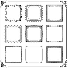 Vintage set of vector elements. Different square elements for decoration and design frames, cards, menus, backgrounds and monograms. Classic patterns. Set of black vintage patterns