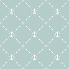 Seamless vector pattern. Modern geometric ornament with white royal lilies. Classic vintage background