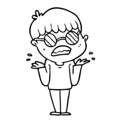 cartoon confused boy wearing spectacles