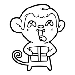 crazy cartoon monkey with christmas present