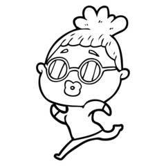 cartoon woman running wearing sunglasses