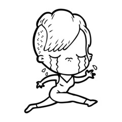 cartoon crying girl running