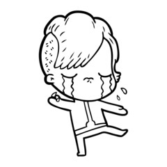 cartoon crying girl wearing space clothes