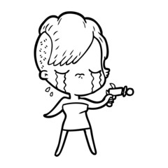cartoon crying girl pointing ray gun