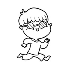 cartoon boy wearing sunglasses and running