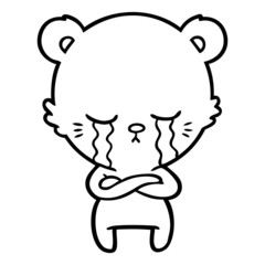 crying cartoon bear with folded arms