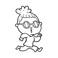 cartoon running woman wearing spectacles