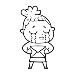 cartoon crying woman with letter