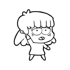 cartoon tired woman waving