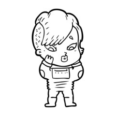 cartoon surprised girl in science fiction clothes
