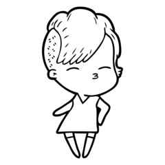 cartoon squinting girl in dress