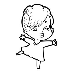 cartoon surprised girl in black dress