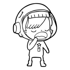 cartoon astronaut woman yawning