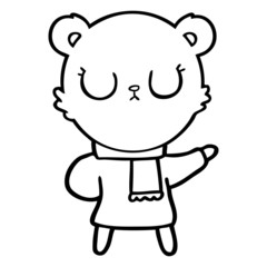peaceful cartoon bear wearing scarf