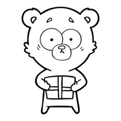 nervous polar bear cartoon with gift