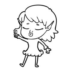 pretty cartoon elf girl with question