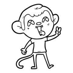 crazy cartoon monkey giving peace sign