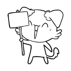 happy little cartoon dog holding sign