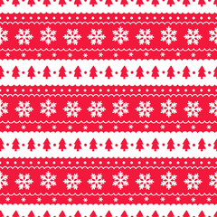 Christmas seamless pattern with snowflakes and fir trees
