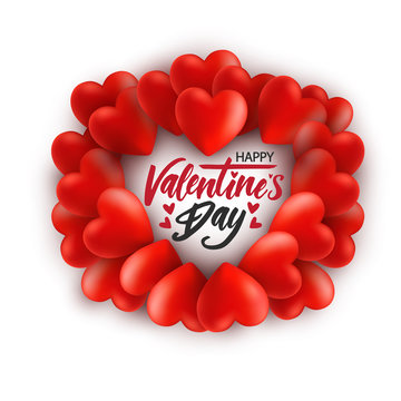 Vector composition with realistic hearts and lettering. Happy valentine's background