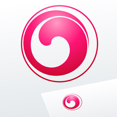 Abstract vector emblem in sphere shape. Red Logo for Media, Fashion, Cosmetics.