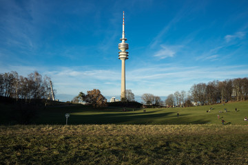 Olympiaberg mit Ausblick Olympiaturm München