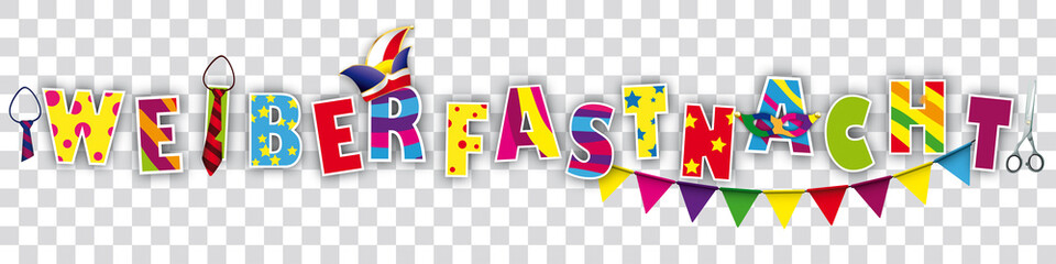 Weiberfastnacht Header mit Narrenkappe, Krawatten und Girlanden