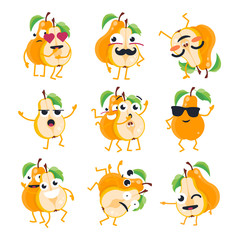 Fototapeta premium Funny pears - vector isolated cartoon emoticons