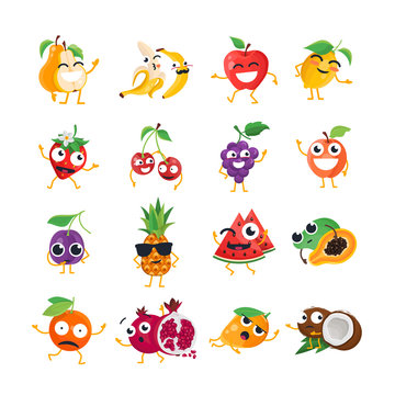 Funny fruit - vector isolated cartoon emoticons