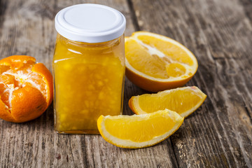 Jam jar of tropical fruits
