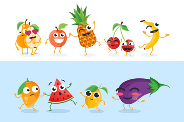 Funny fruit characters - set of vector isolated illustrations