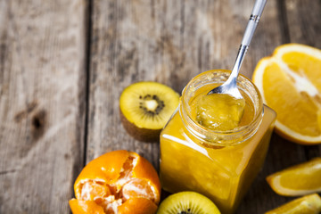 Jam jar of tropical fruits