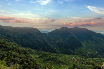 Fototapeta premium Sri Lanka - krajobrazowy las chmurowy Parku Narodowego Horton Plains, widok od krańca świata.