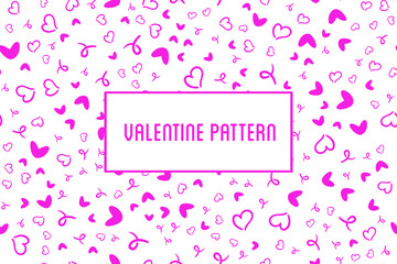 Vector heart seamless pattern. St Valentine red background of hearts hand drawn art icons. Design for Valentines day greeting love card.