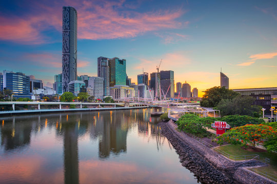 Brisbane. Cityscape image of Brisbane skyline, Australia during dramatic sunrise.