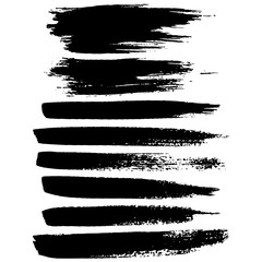 Grunge ink brush strokes. Freehand black brushes. Handdrawn dry brush black smears. Modern vector illustration.