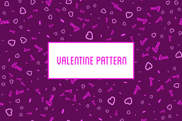 Vector heart seamless pattern. St Valentine red background of hearts hand drawn art icons. Design for Valentines day greeting love card.