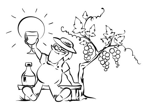 Young wine tasting / An elderly wine grower tries wine, vector illustration