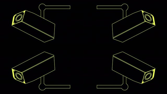 multiple surveillance televisions rotating in space with sequence of cctv camera on the screens