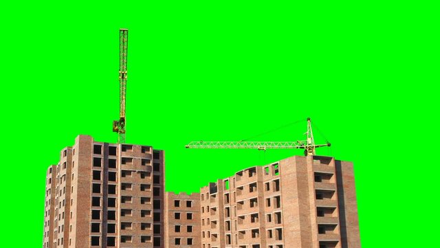 4K whole construction of living building on green screen background, timelapse
