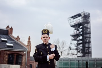 Working man foreman miner in gala parade uniform. - obrazy, fototapety, plakaty