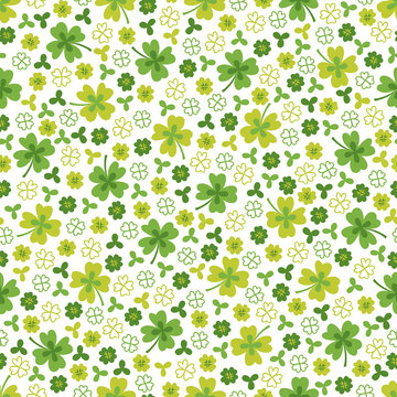 St. Patrick's Day seamless pattern with clover on white background