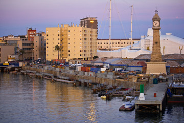 Barcellona, Spain - 5 March 2015 - Panorama of the port of barcelona from a terrace
