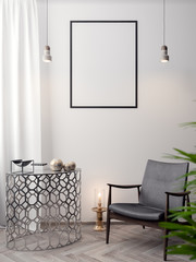 Mockup Poster in the interior, 3D illustration of a modern design