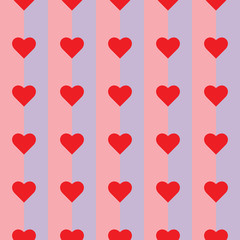 Fototapeta na wymiar Red hearts and stripes seamless pattern vector