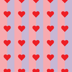 Red hearts and stripes seamless pattern vector