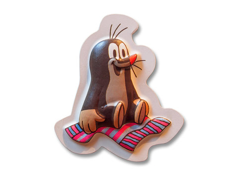 Prague (Czech Republic) souvenir refrigerator magnet with the Little Mole (Krtecek) isolated on white background