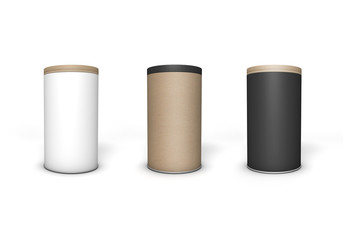 Cylindrical cardboard packaging with wooden cap. 3D