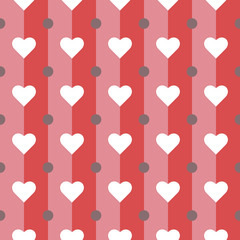White hearts, dots and stripes seamless pattern vector