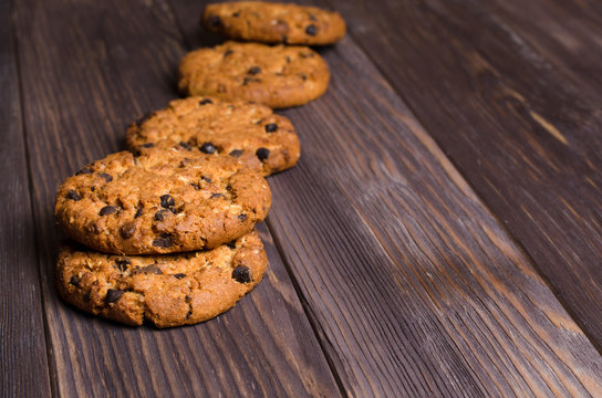 Oatmeal cookies on brown wooden table